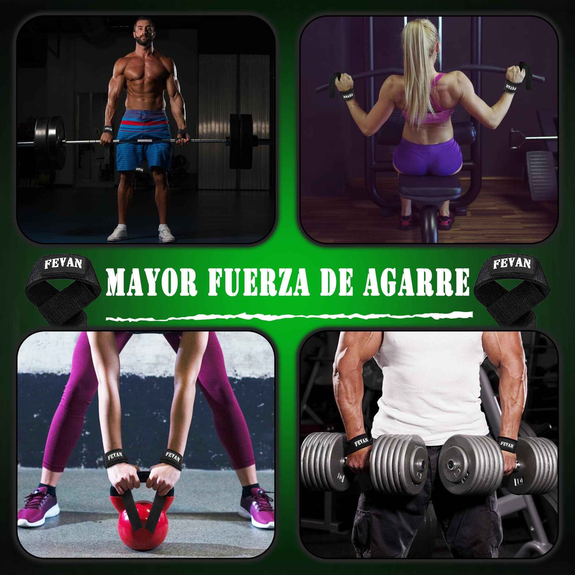 FEVAN Straps Gym - Levantamiento de Pesas - Correas Levantamiento de Pesas - Powerlifting - Agarre Gimnasio - Peso Muerto - Lifting Straps para Mujeres y Hombres