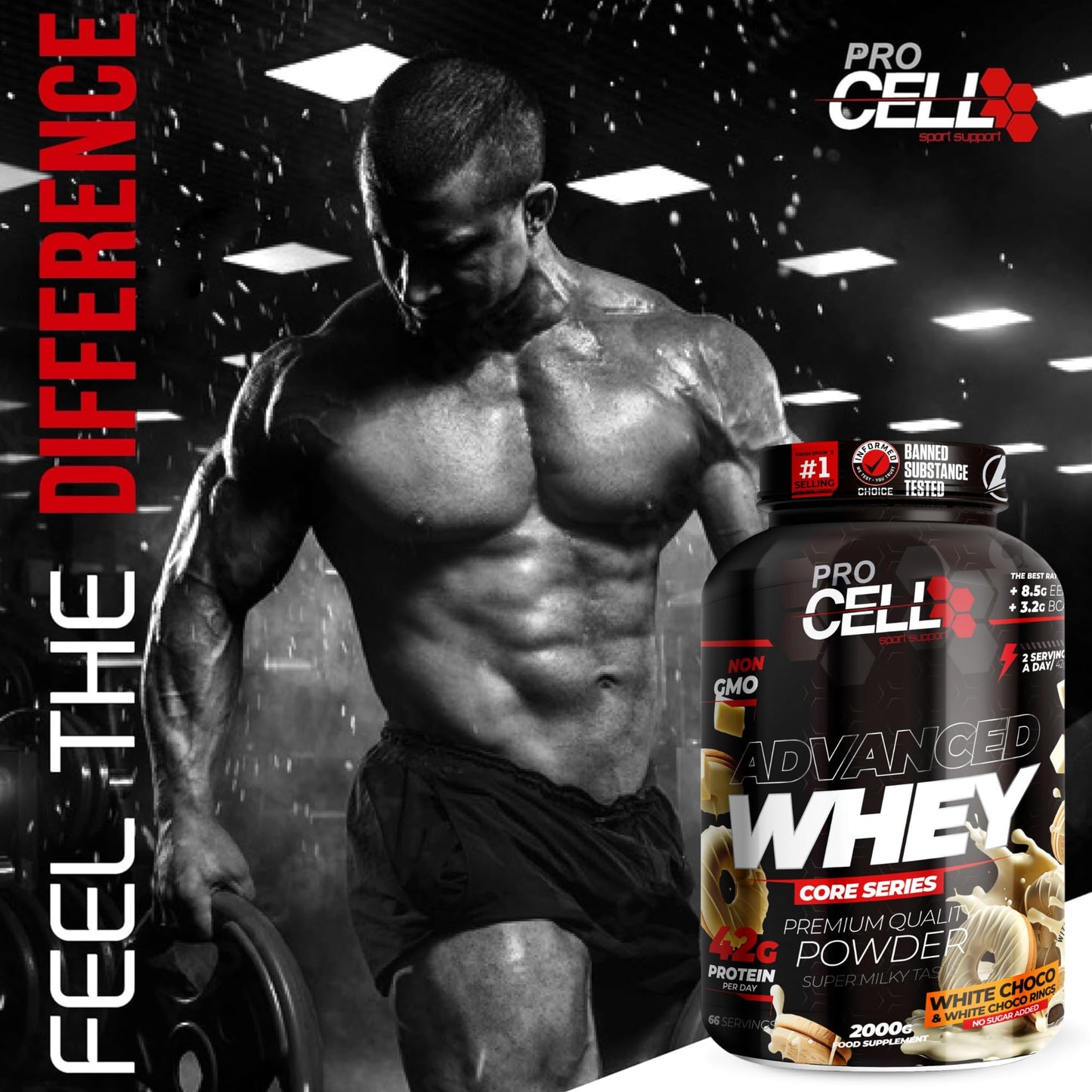 PACK Procell Proteinas Whey Advanced 2kG (White Choco & White Choco rings)+ Batido Monodosis + Shaker "REGALO" Proteina Whey concentrada Gana masa muscular proteina en polvo Batidos de Proteina