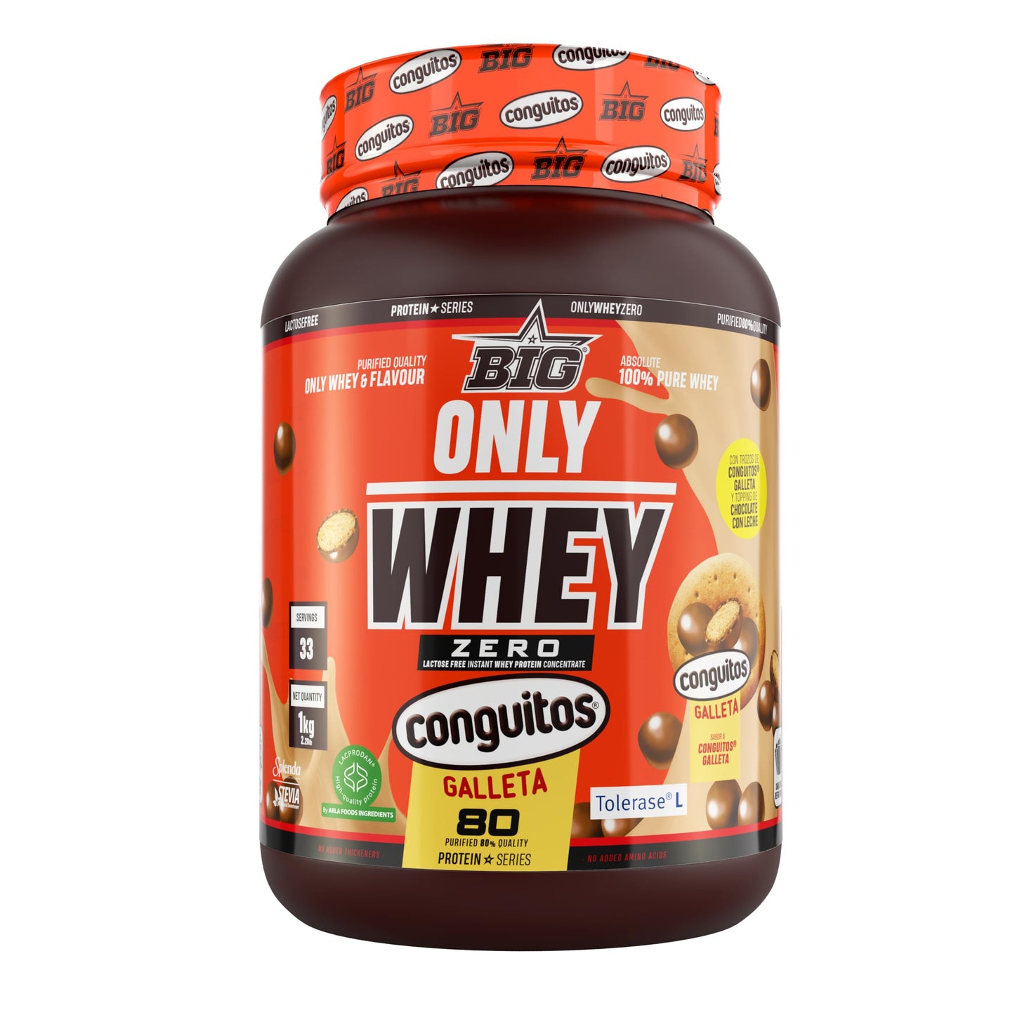 BIG - Whey Proteins - Protein Powder for Muscle Mass Development and Recovery - Premium Raw Material - Whey Protein Without Lactose, No Sugar, No Clumps (2 kg, Conguitos)
