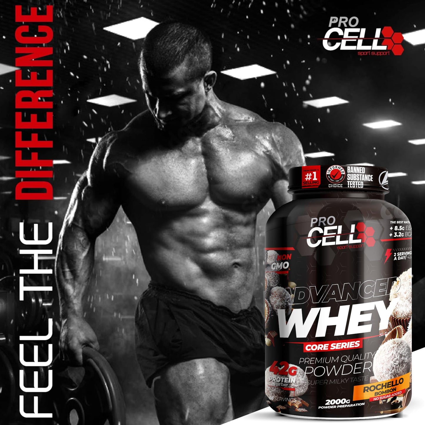 PACK Procell Proteinas Whey Advanced 2kG (White Choco & White Choco rings)+ Batido Monodosis + Shaker "REGALO" Proteina Whey concentrada Gana masa muscular proteina en polvo Batidos de Proteina