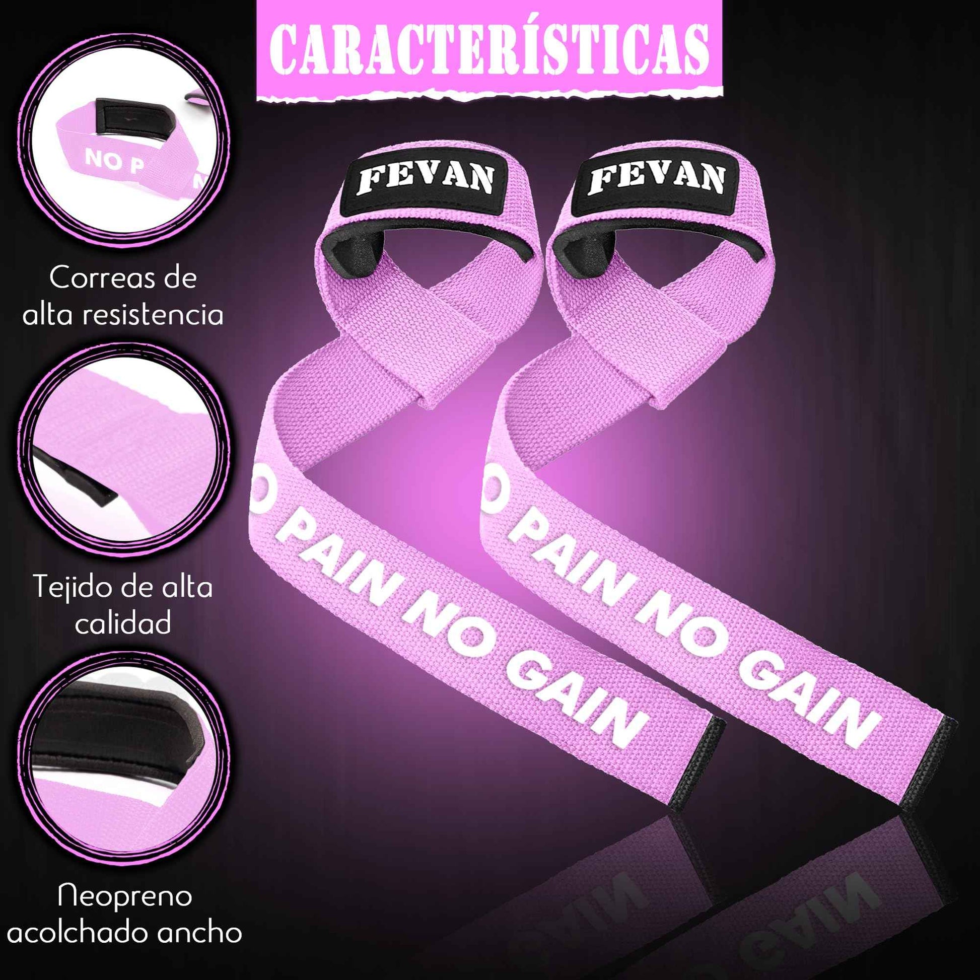 FEVAN Straps Gym - Levantamiento de Pesas - Correas Levantamiento de Pesas - Powerlifting - Agarre Gimnasio - Peso Muerto - Lifting Straps para Mujeres y Hombres