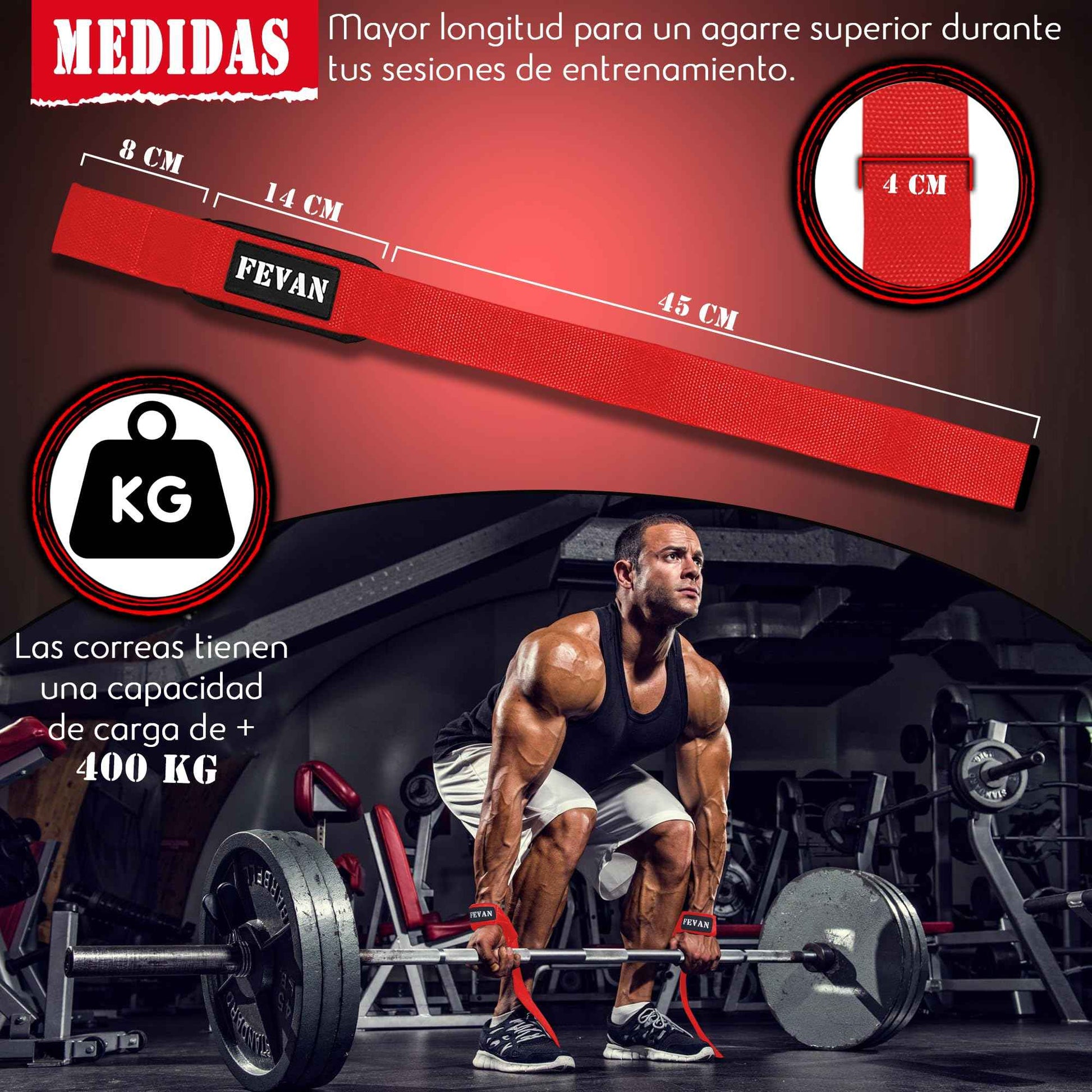 FEVAN Straps Gym - Levantamiento de Pesas - Correas Levantamiento de Pesas - Powerlifting - Agarre Gimnasio - Peso Muerto - Lifting Straps para Mujeres y Hombres