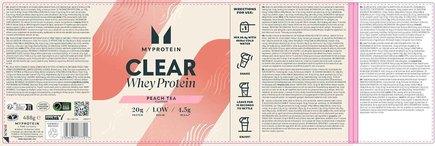 Myprotein Clear Whey Isolate Polvo - Té Helado de Melocotón - 20 Servings