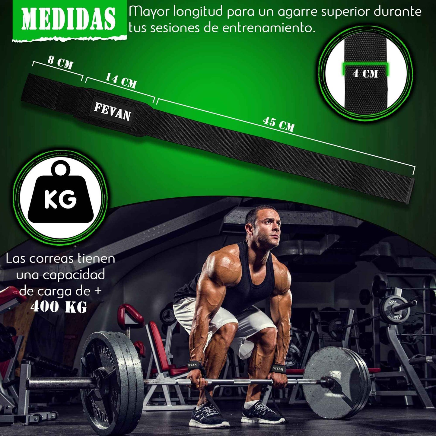 FEVAN Straps Gym - Levantamiento de Pesas - Correas Levantamiento de Pesas - Powerlifting - Agarre Gimnasio - Peso Muerto - Lifting Straps para Mujeres y Hombres