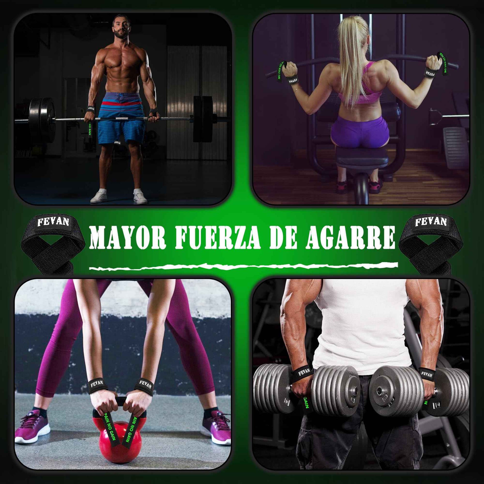 FEVAN Straps Gym - Levantamiento de Pesas - Correas Levantamiento de Pesas - Powerlifting - Agarre Gimnasio - Peso Muerto - Lifting Straps para Mujeres y Hombres