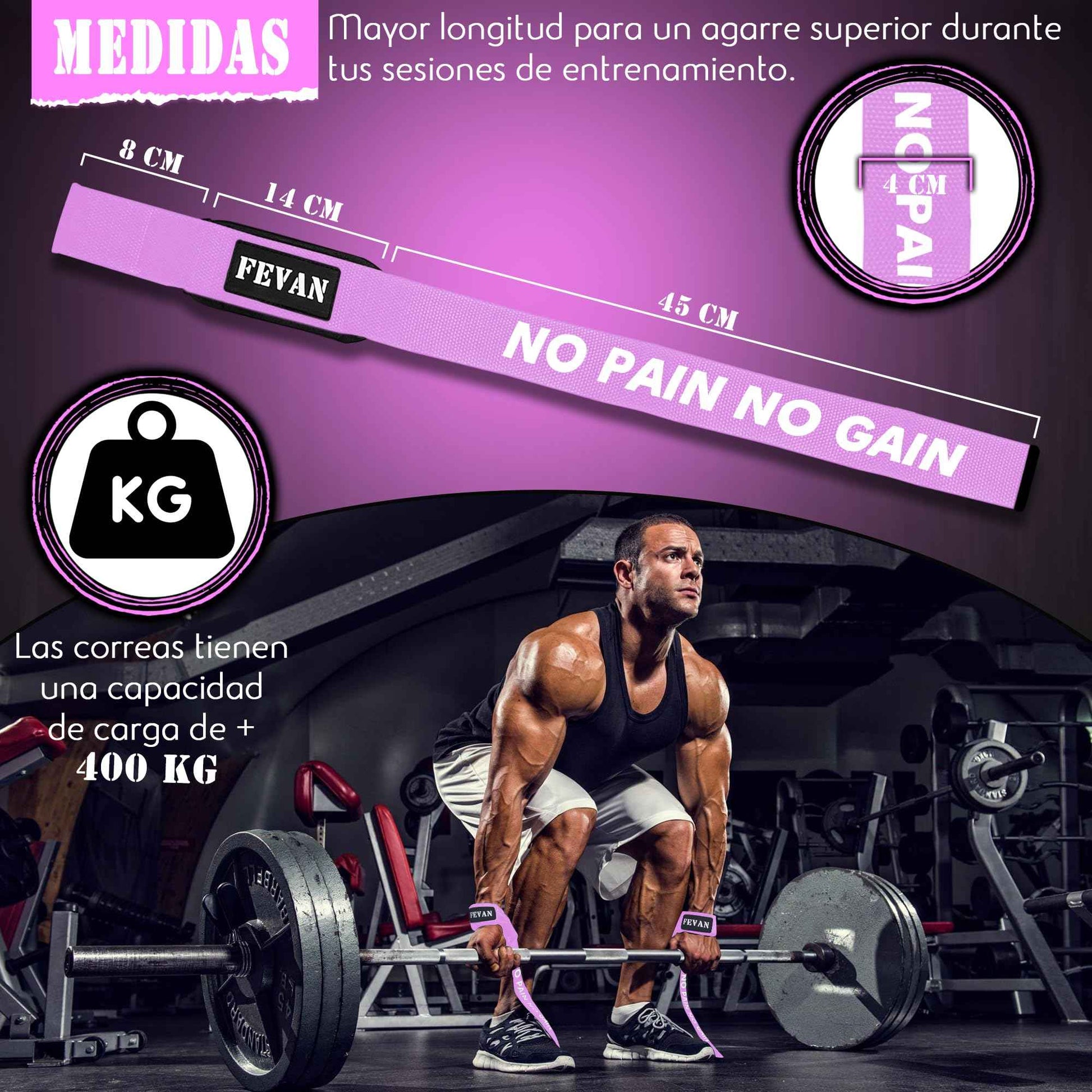 FEVAN Straps Gym - Levantamiento de Pesas - Correas Levantamiento de Pesas - Powerlifting - Agarre Gimnasio - Peso Muerto - Lifting Straps para Mujeres y Hombres