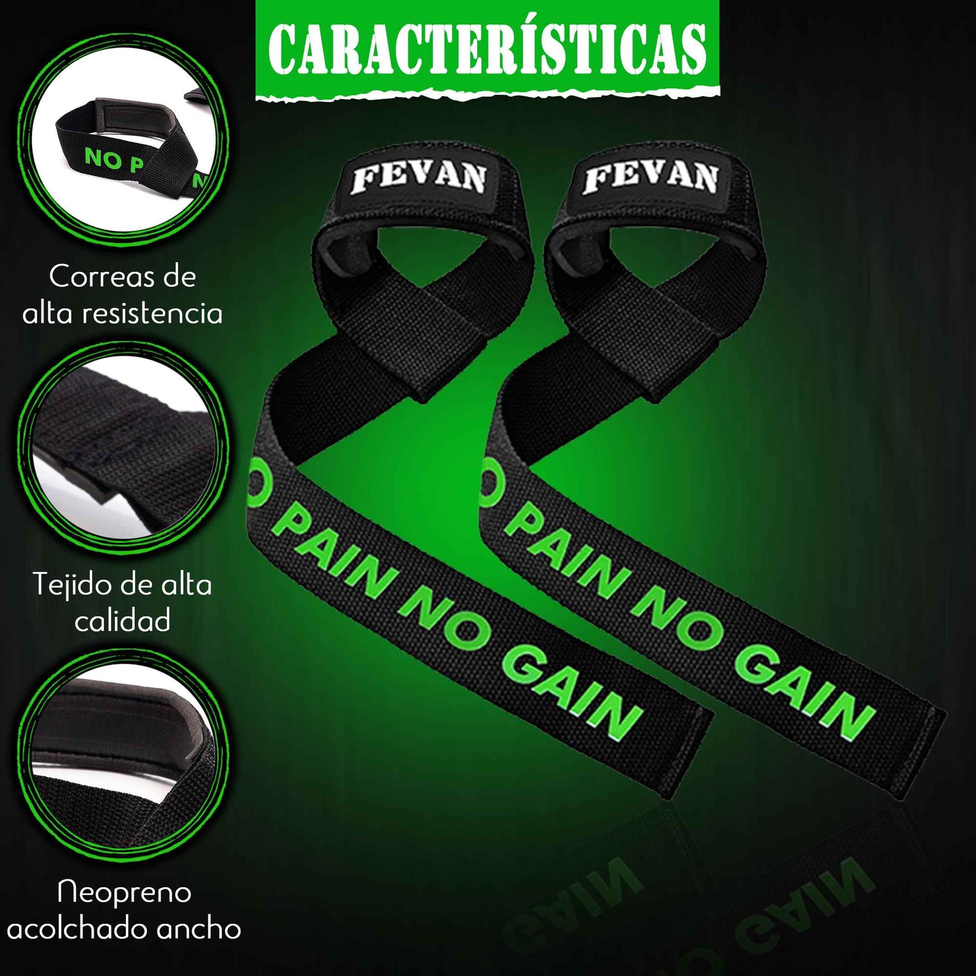 FEVAN Straps Gym - Levantamiento de Pesas - Correas Levantamiento de Pesas - Powerlifting - Agarre Gimnasio - Peso Muerto - Lifting Straps para Mujeres y Hombres