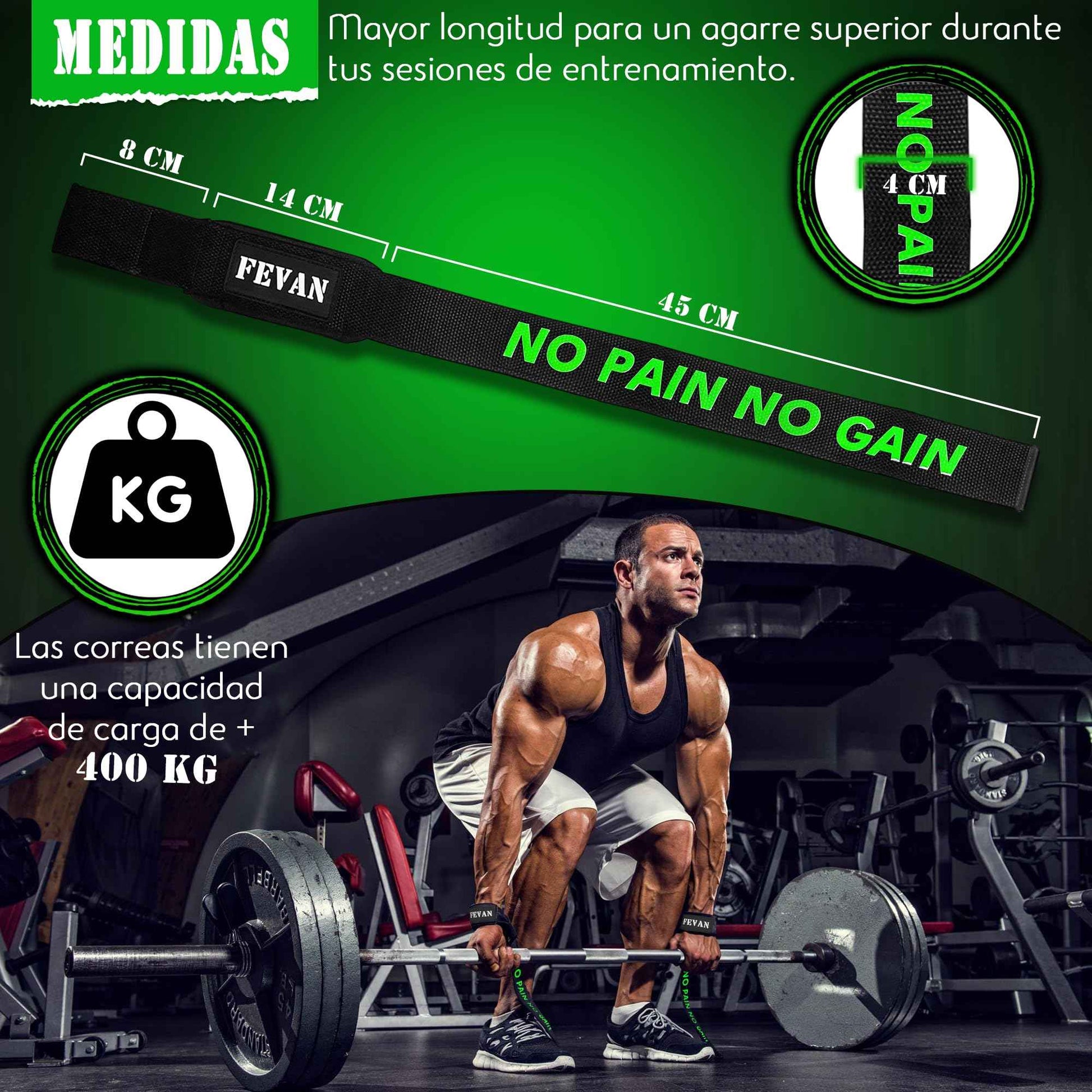 FEVAN Straps Gym - Levantamiento de Pesas - Correas Levantamiento de Pesas - Powerlifting - Agarre Gimnasio - Peso Muerto - Lifting Straps para Mujeres y Hombres