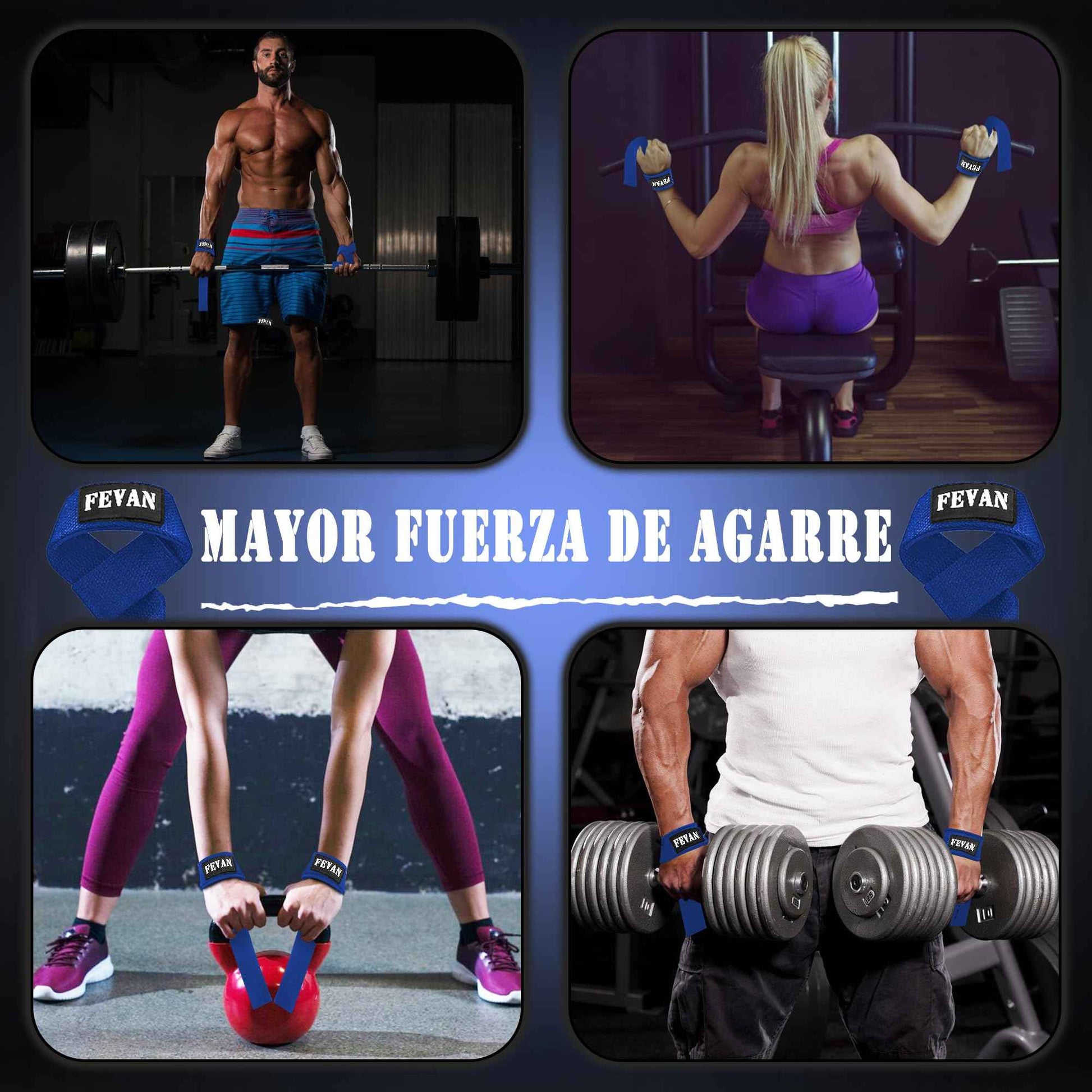 FEVAN Straps Gym - Levantamiento de Pesas - Correas Levantamiento de Pesas - Powerlifting - Agarre Gimnasio - Peso Muerto - Lifting Straps para Mujeres y Hombres