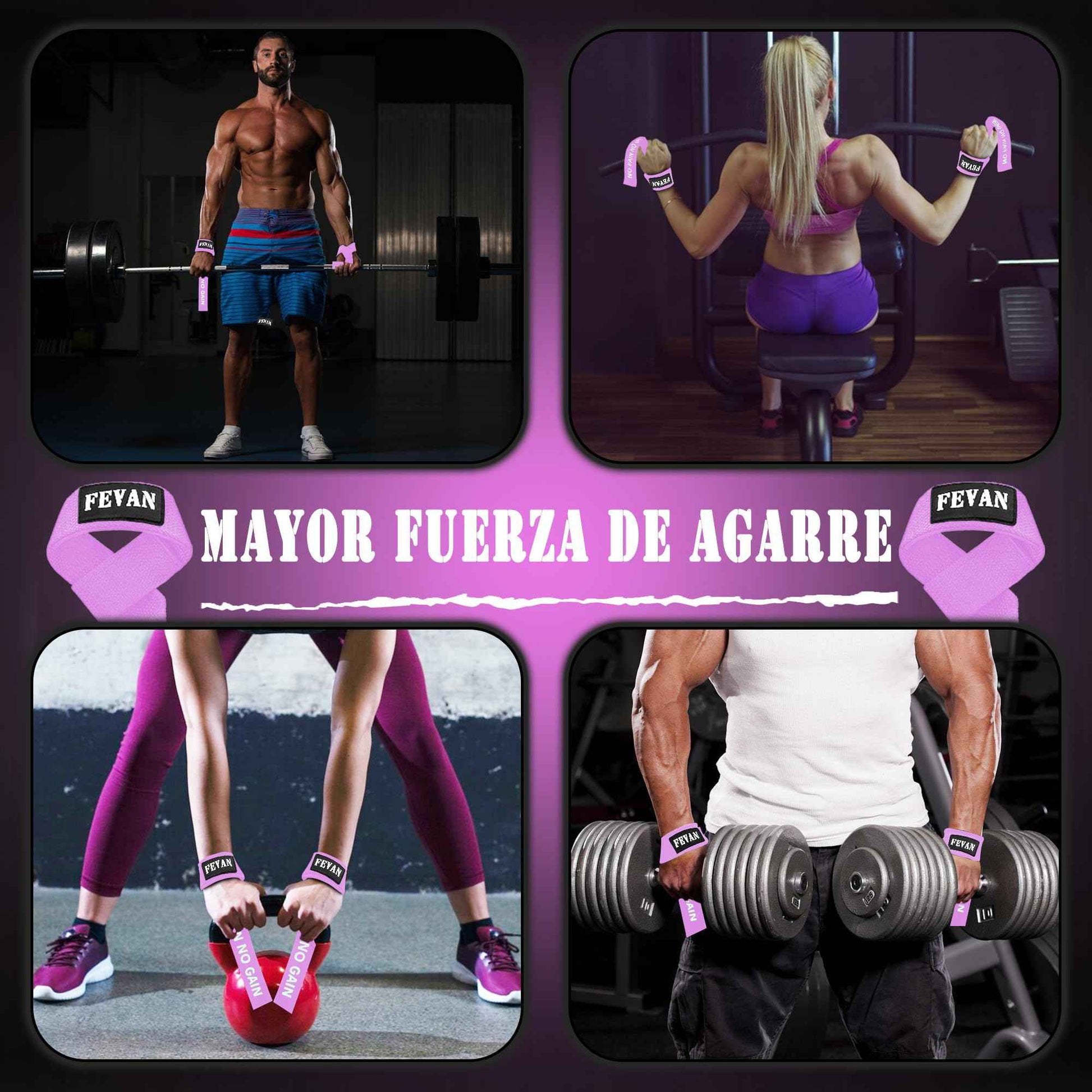 FEVAN Straps Gym - Levantamiento de Pesas - Correas Levantamiento de Pesas - Powerlifting - Agarre Gimnasio - Peso Muerto - Lifting Straps para Mujeres y Hombres