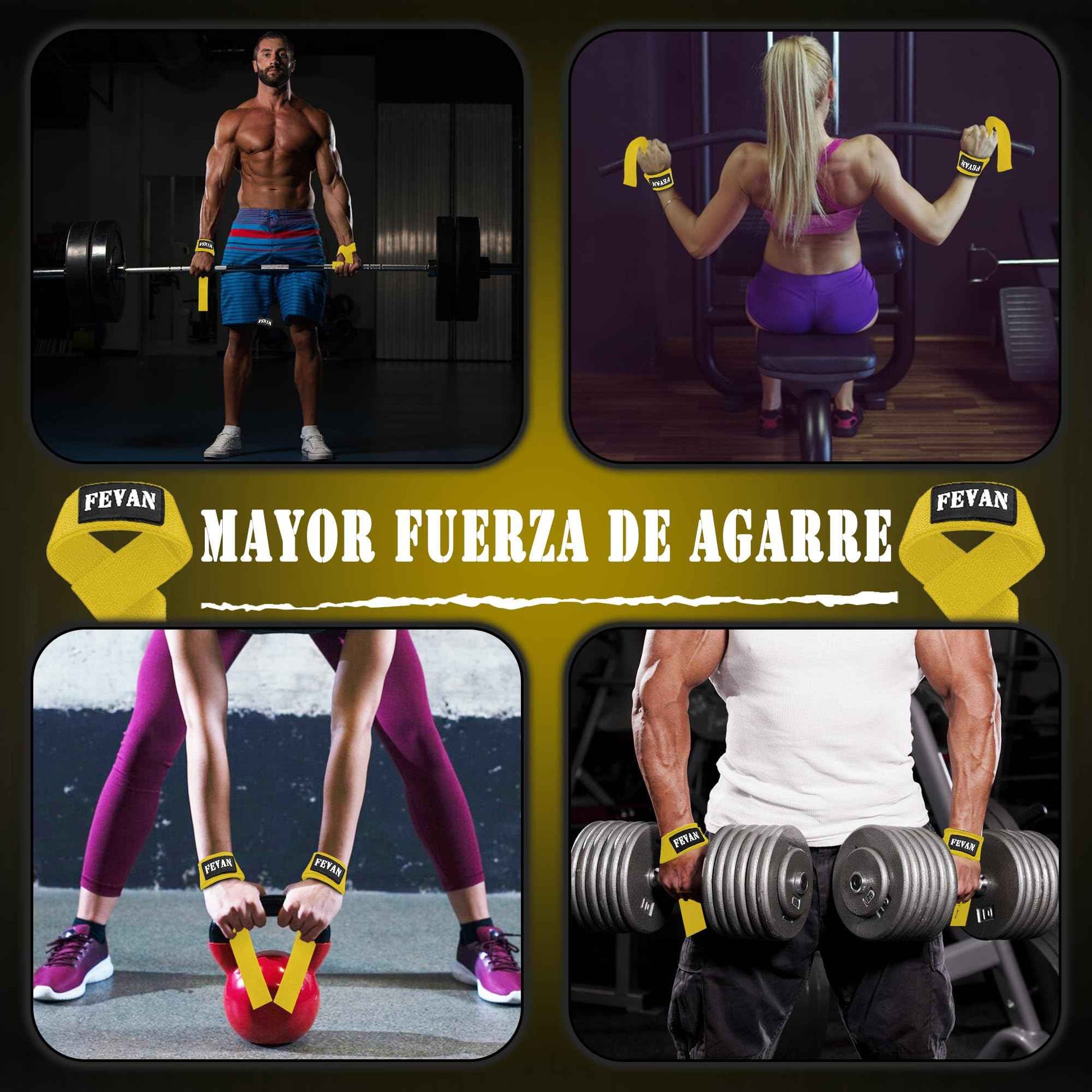 FEVAN Straps Gym - Levantamiento de Pesas - Correas Levantamiento de Pesas - Powerlifting - Agarre Gimnasio - Peso Muerto - Lifting Straps para Mujeres y Hombres