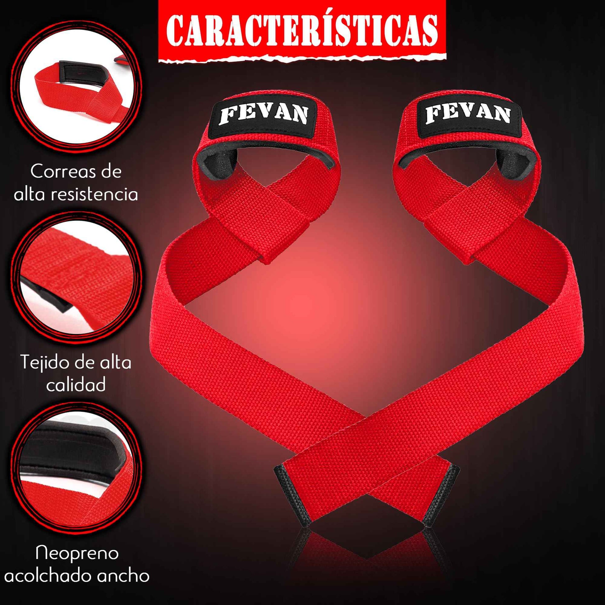 FEVAN Straps Gym - Levantamiento de Pesas - Correas Levantamiento de Pesas - Powerlifting - Agarre Gimnasio - Peso Muerto - Lifting Straps para Mujeres y Hombres