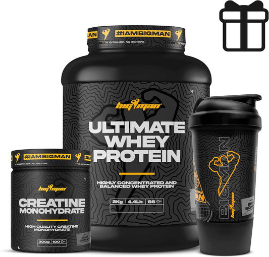 BigMan | Pack Ultimate Whey Proteína 2kg + Creatina 300Gr + Shaker PRO (Chocolate) | Fuerza, Resistencia | Masa Muscular | Tonificación Muscular | Recuperación Deportiva