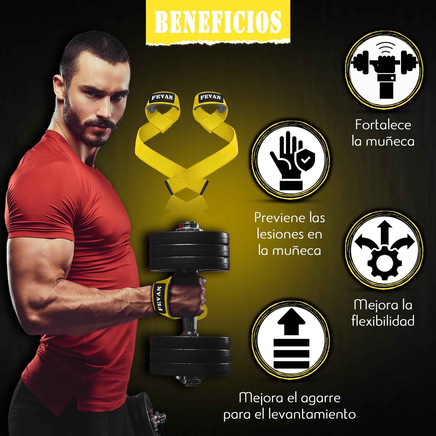 FEVAN Straps Gym - Levantamiento de Pesas - Correas Levantamiento de Pesas - Powerlifting - Agarre Gimnasio - Peso Muerto - Lifting Straps para Mujeres y Hombres