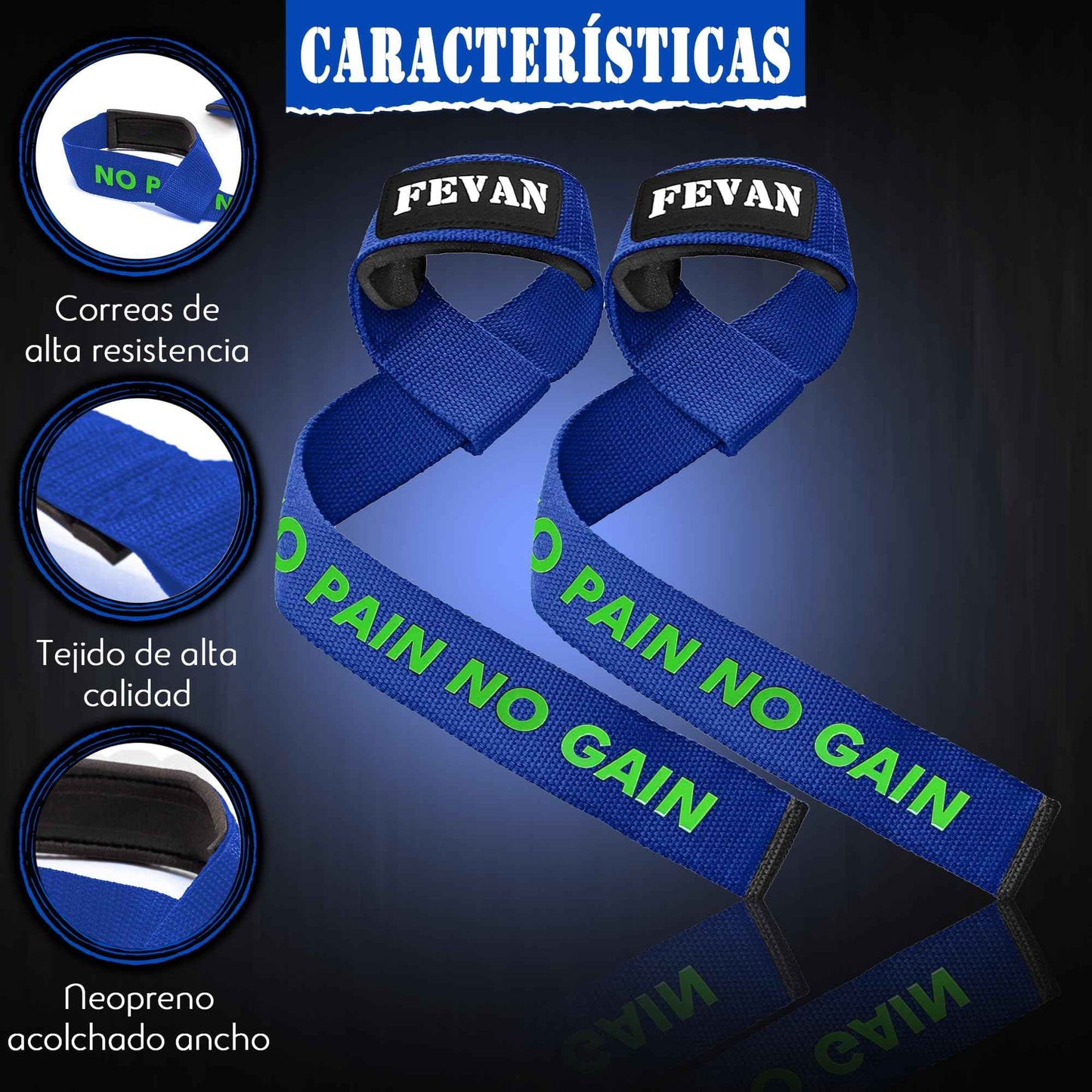 FEVAN Straps Gym - Levantamiento de Pesas - Correas Levantamiento de Pesas - Powerlifting - Agarre Gimnasio - Peso Muerto - Lifting Straps para Mujeres y Hombres