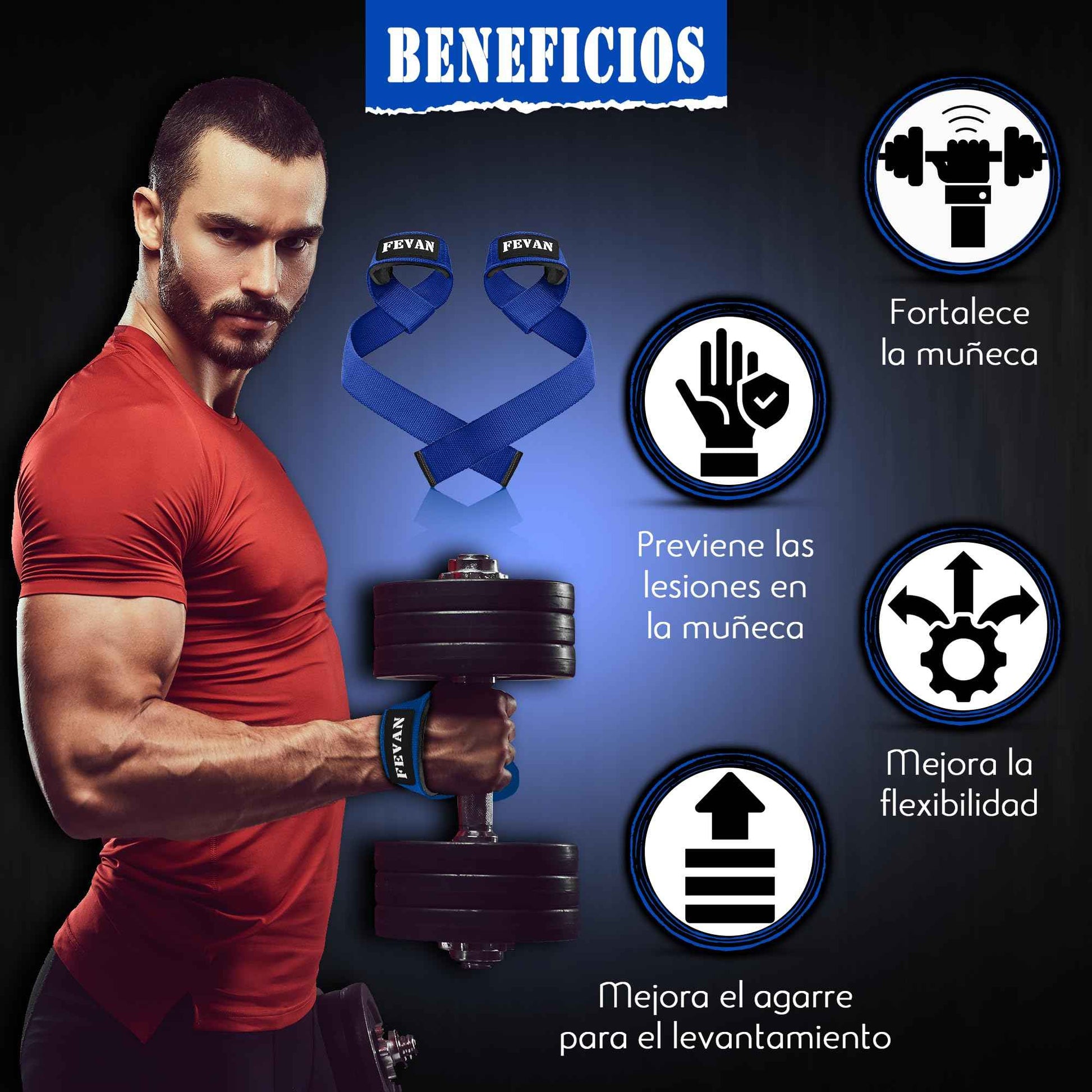 FEVAN Straps Gym - Levantamiento de Pesas - Correas Levantamiento de Pesas - Powerlifting - Agarre Gimnasio - Peso Muerto - Lifting Straps para Mujeres y Hombres