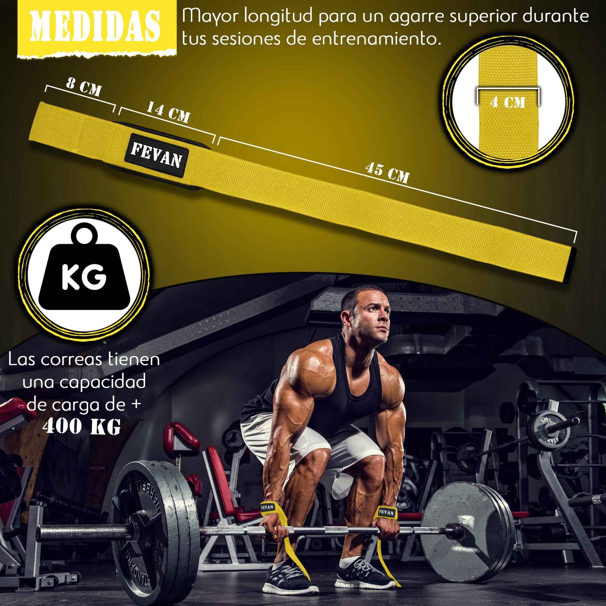 FEVAN Straps Gym - Levantamiento de Pesas - Correas Levantamiento de Pesas - Powerlifting - Agarre Gimnasio - Peso Muerto - Lifting Straps para Mujeres y Hombres