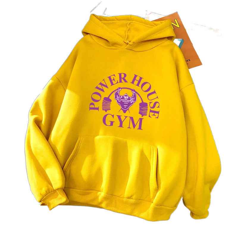 Spring New Cartoon Gym Pattern Printed Hooded Sweatshirt Unisex Long Sleeve Casual Jacket Trendy