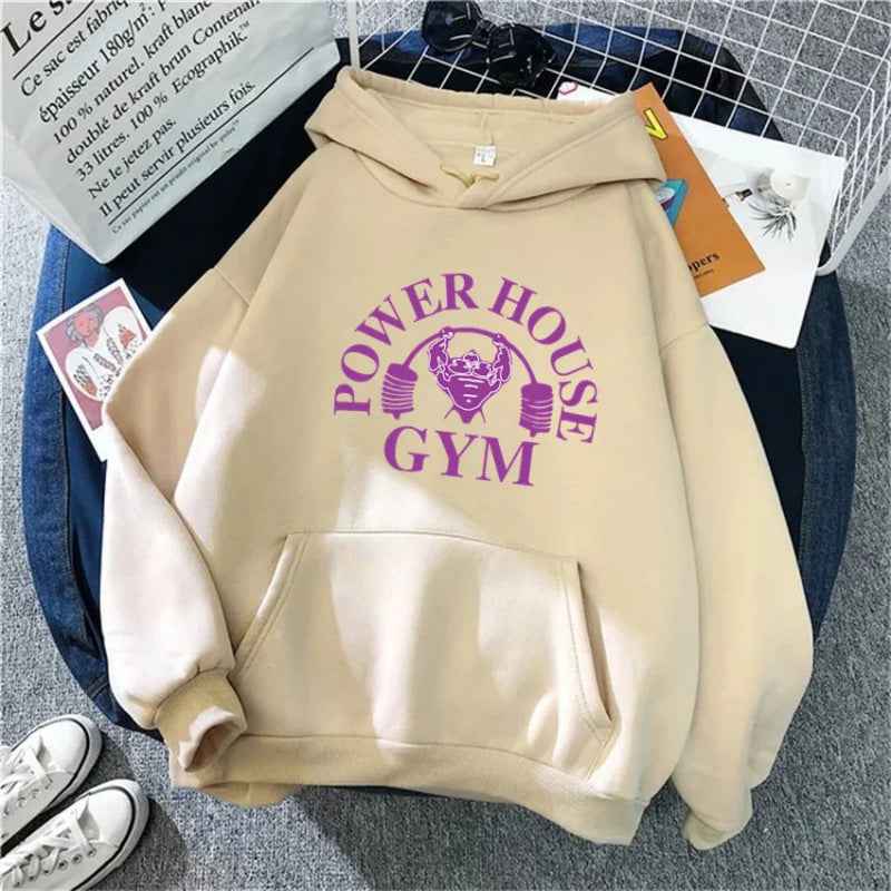 Spring New Cartoon Gym Pattern Printed Hooded Sweatshirt Unisex Long Sleeve Casual Jacket Trendy