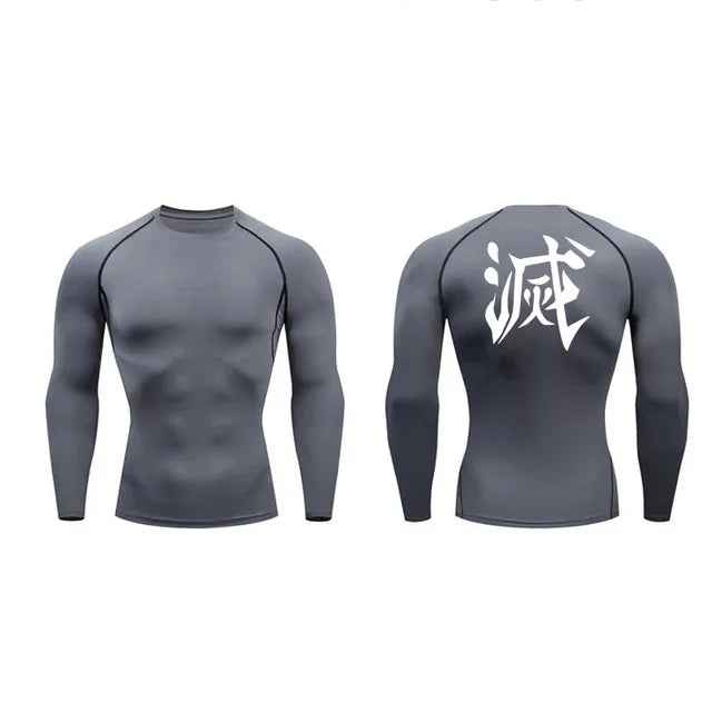 Demon Slayer Print Compression Shirts for Men Gym Workout Fitness Undershirts Short Sleeve Quick Dry Athletic Tees T-Shirt Tops
